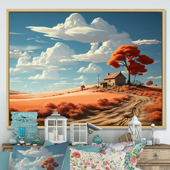 Designart "Hues Of Dreamy Farmlands" Farm Floater Framed Wall Art Living Room