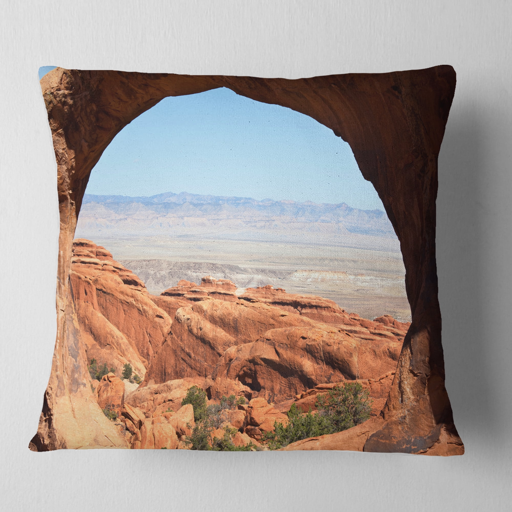 Designart Huge Arch into Rocky Terrains - Landscape Printed Throw Pillow - 18x18