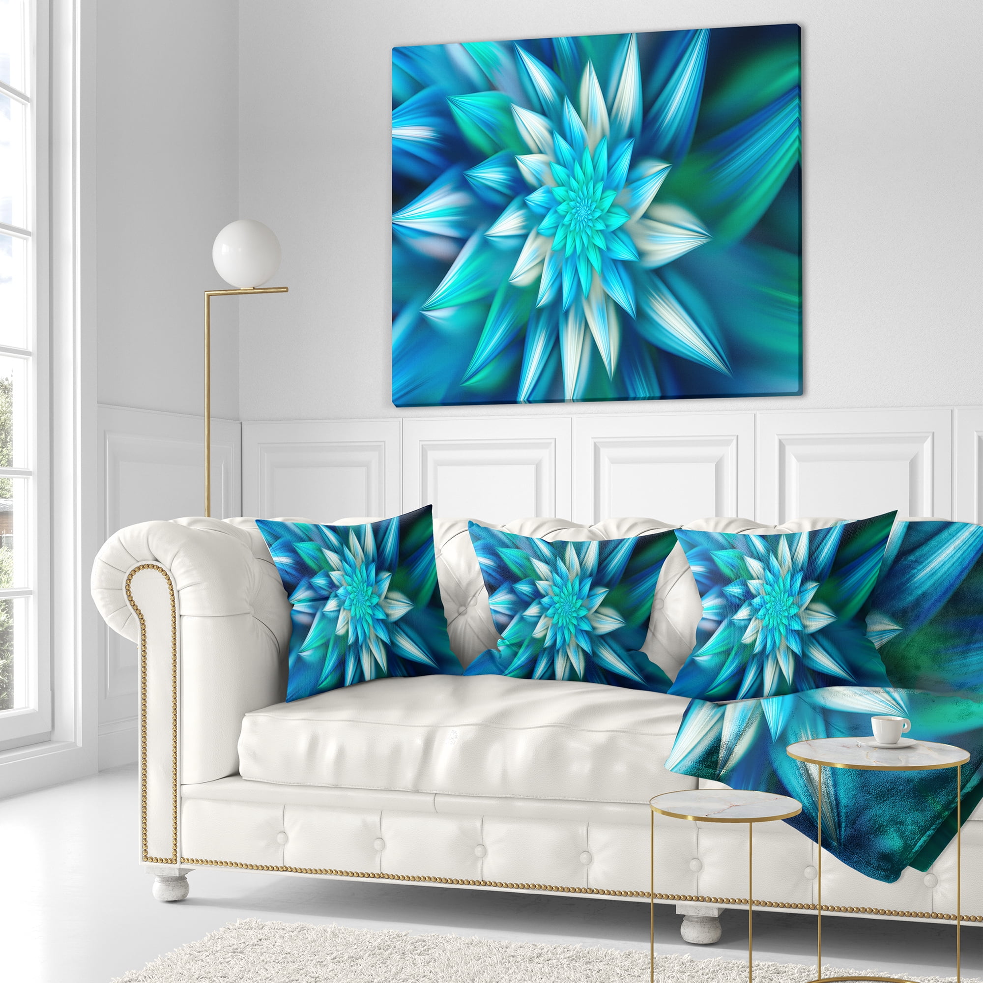 Designart Huge Blue Fractal Flower - Floral Throw Pillow - 18x18