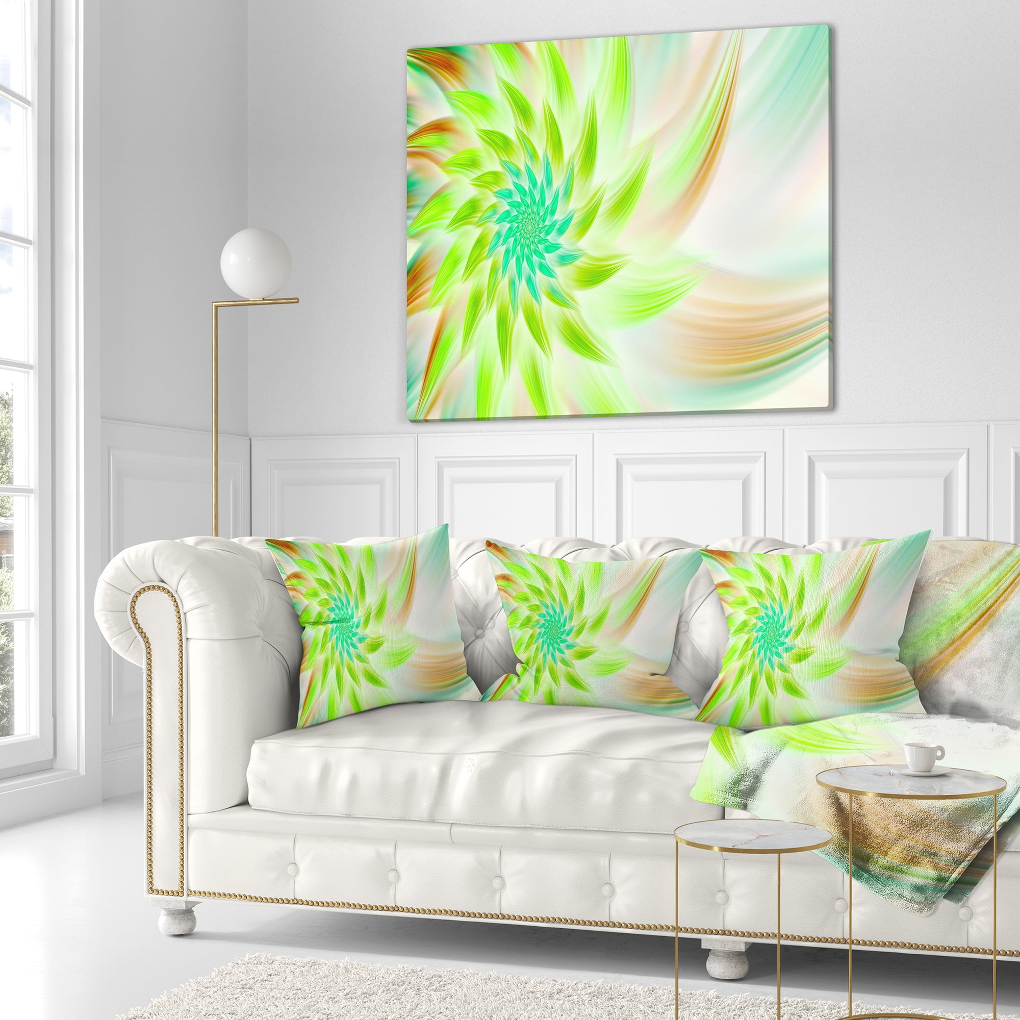 Designart Huge Bright Green Fractal Flower - Floral Throw Pillow - 18x18