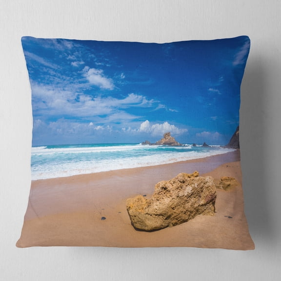 Designart Huge Brown Rock in Atlantic Seashore - Seascape Throw Pillow - 18x18