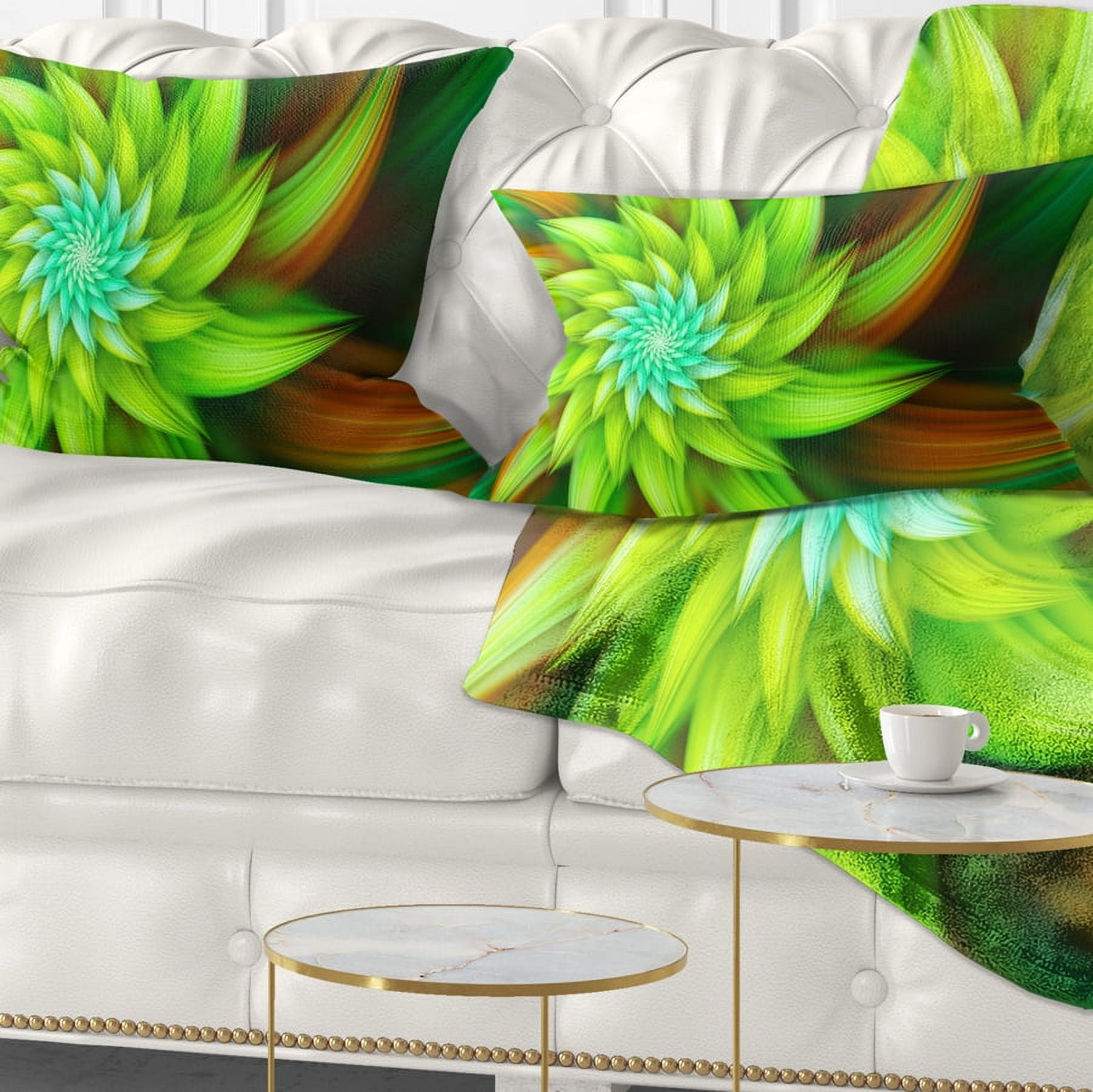 Designart Huge Clear Green Fractal Flower - Floral Throw Pillow - 12x20