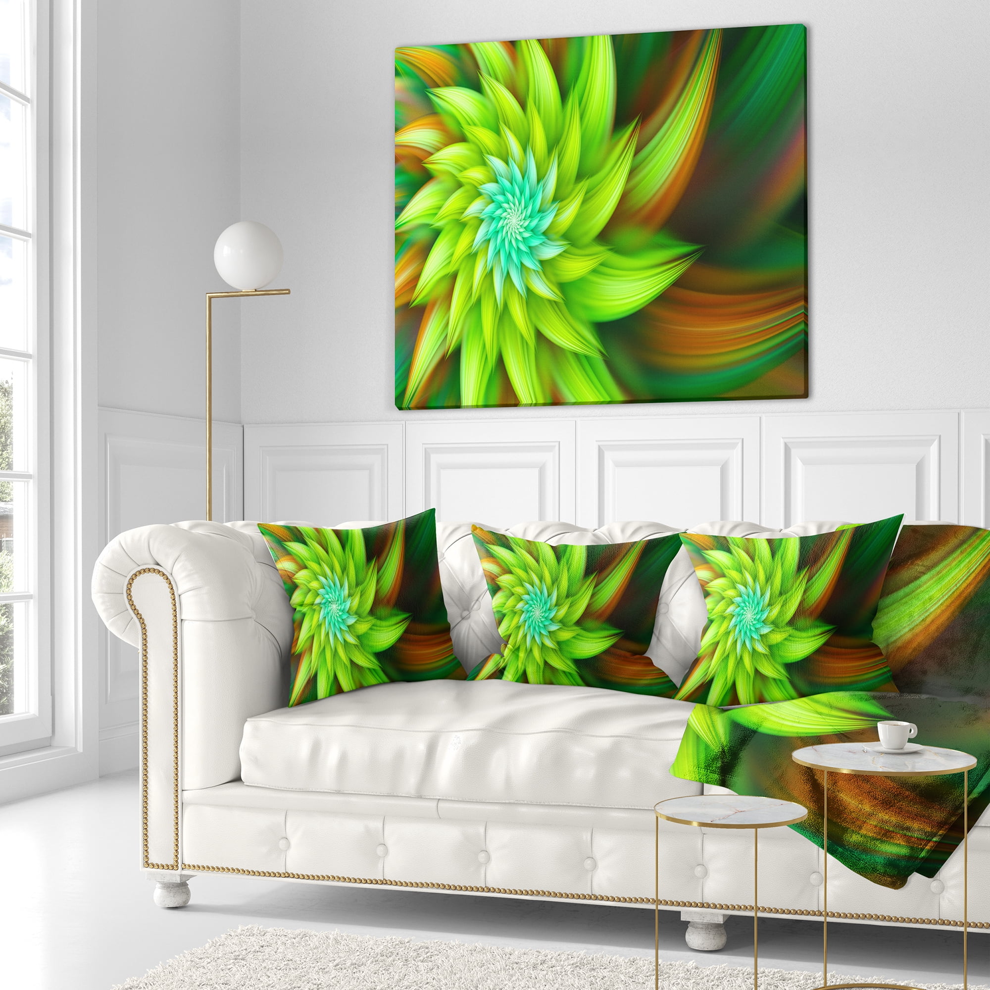 Designart Huge Clear Green Fractal Flower - Floral Throw Pillow - 18x18