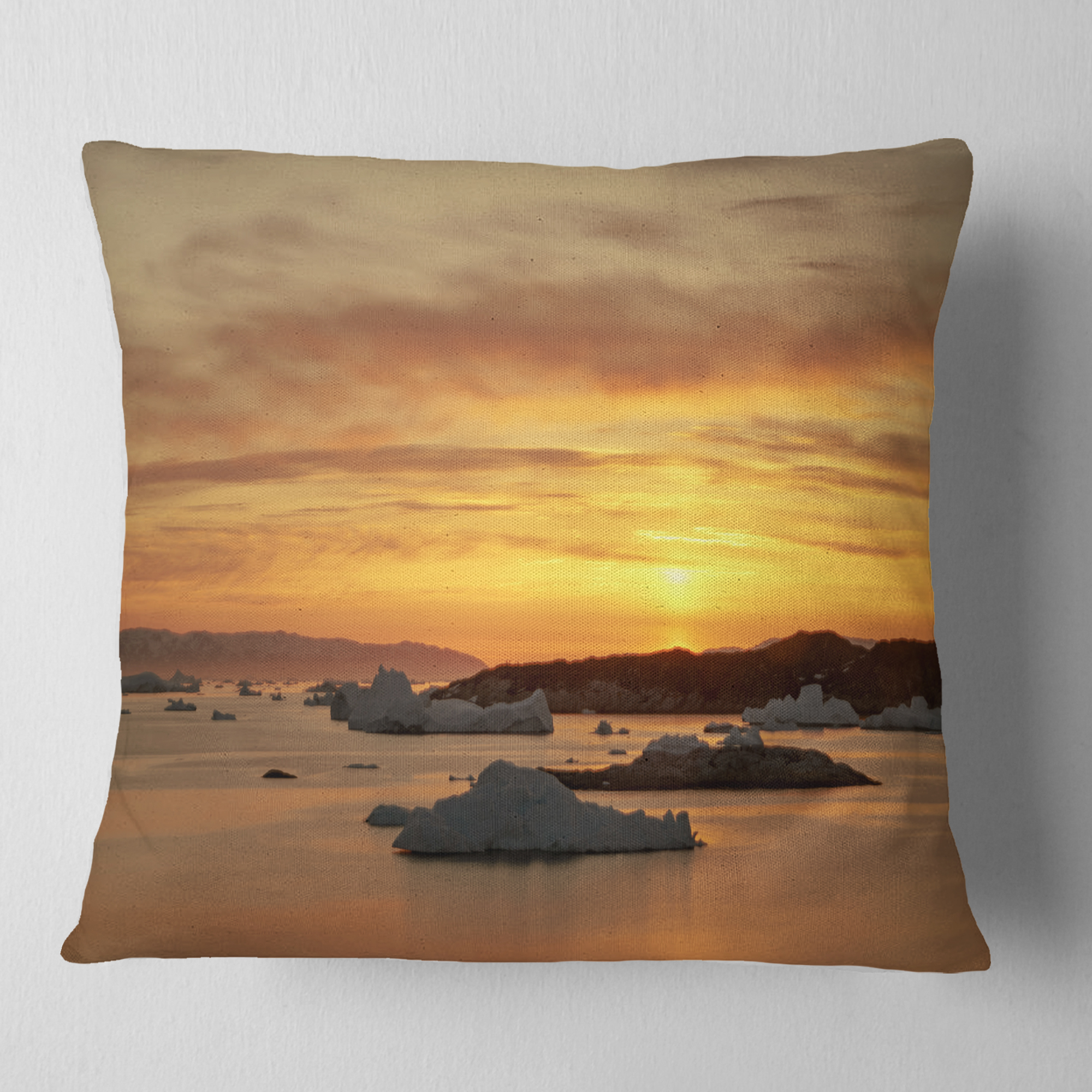 Designart Huge Icebergs on Arctic Ocean - Seascape Throw Pillow - 16x16