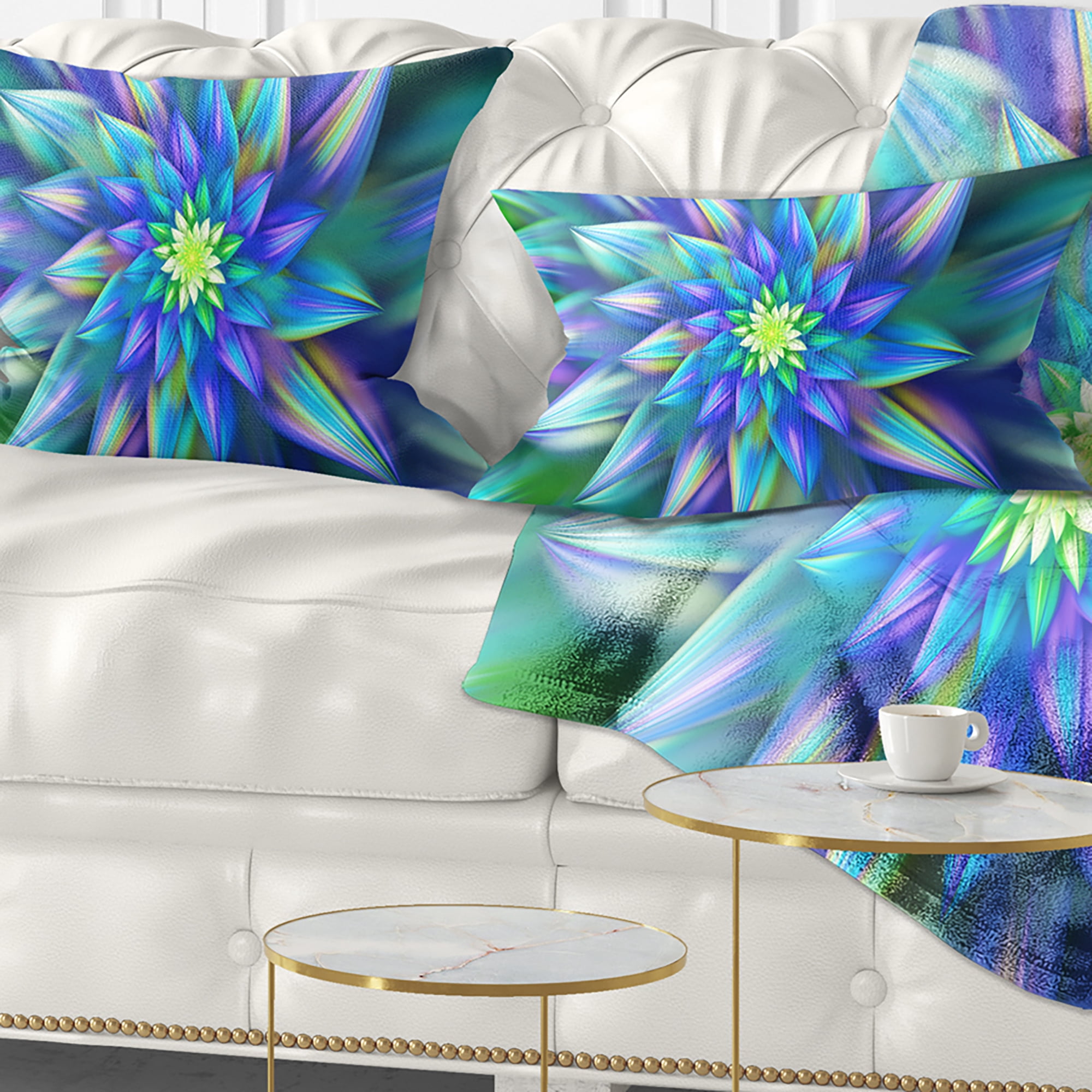 Designart Huge Light Blue Fractal Flower - Floral Throw Pillow - 12x20