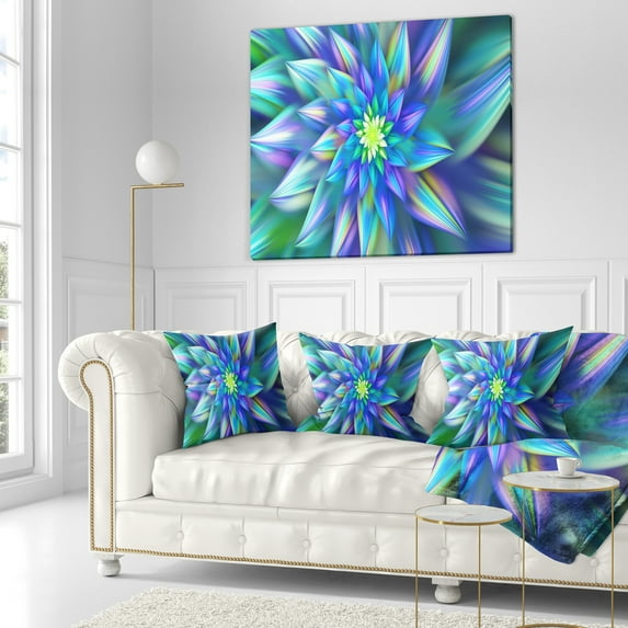 Designart Huge Light Blue Fractal Flower - Floral Throw Pillow - 16x16