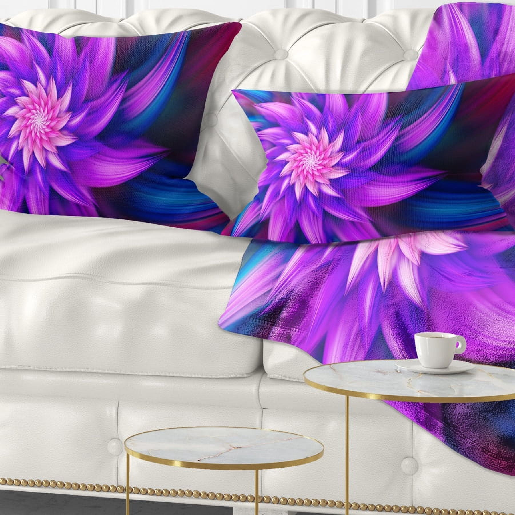 Designart Huge Purple Fractal Flower - Floral Throw Pillow - 12x20
