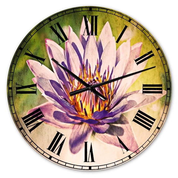 Designart 'Huge Purple Lotus on Green Background' Traditional wall clock