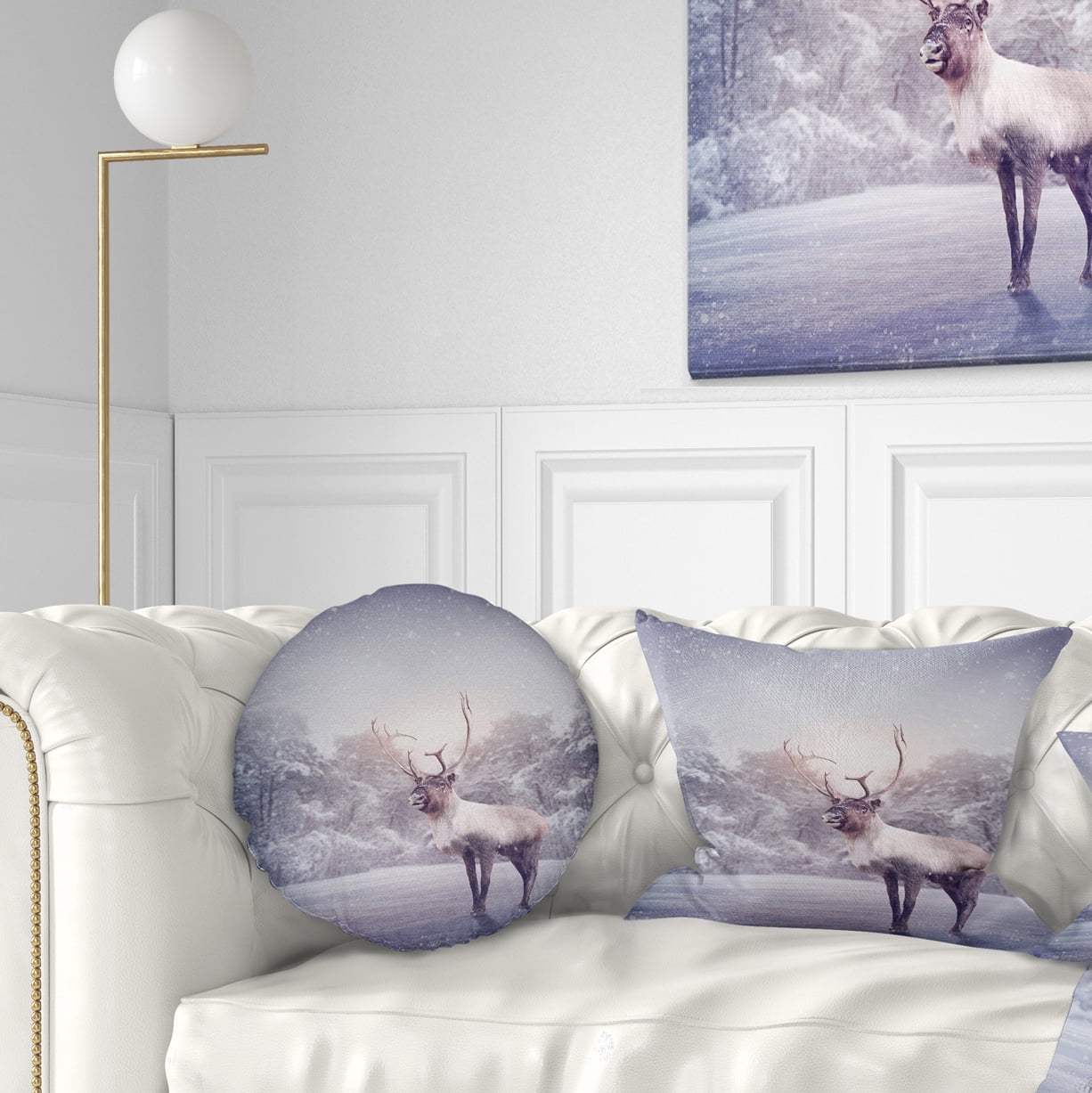 Designart Huge Reindeer Standing in Snow - Animal Throw Pillow - 12x20
