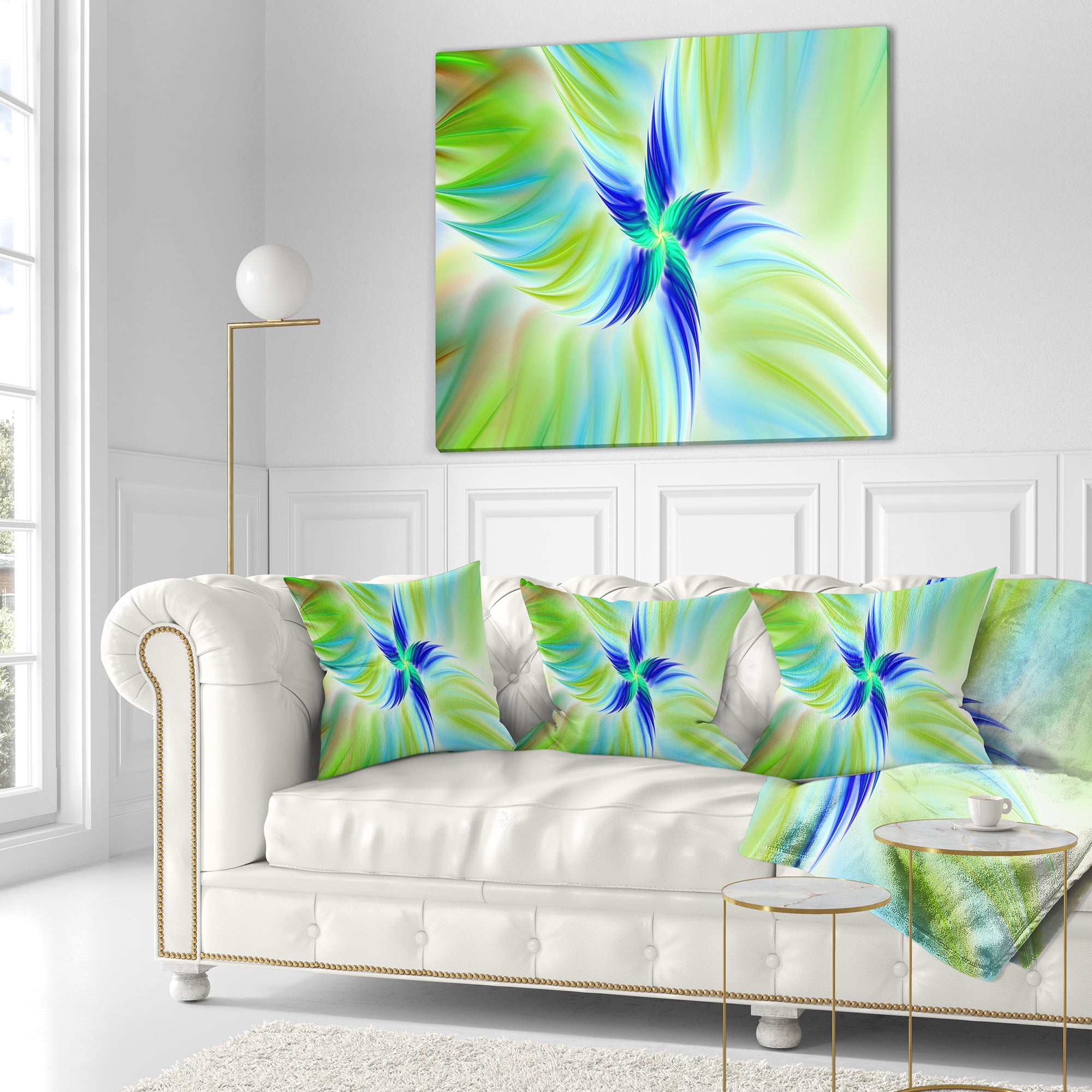 Designart Huge Rotating Green Flower - Floral Throw Pillow - 16x16