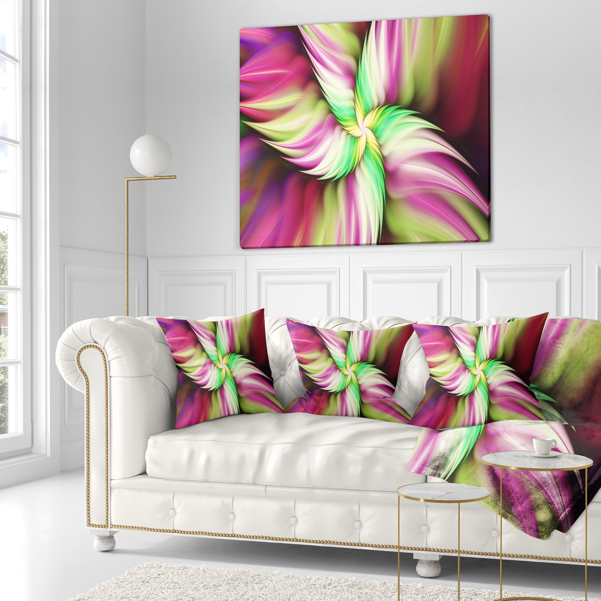 Designart Huge Rotating Pink Flower - Floral Throw Pillow - 16x16