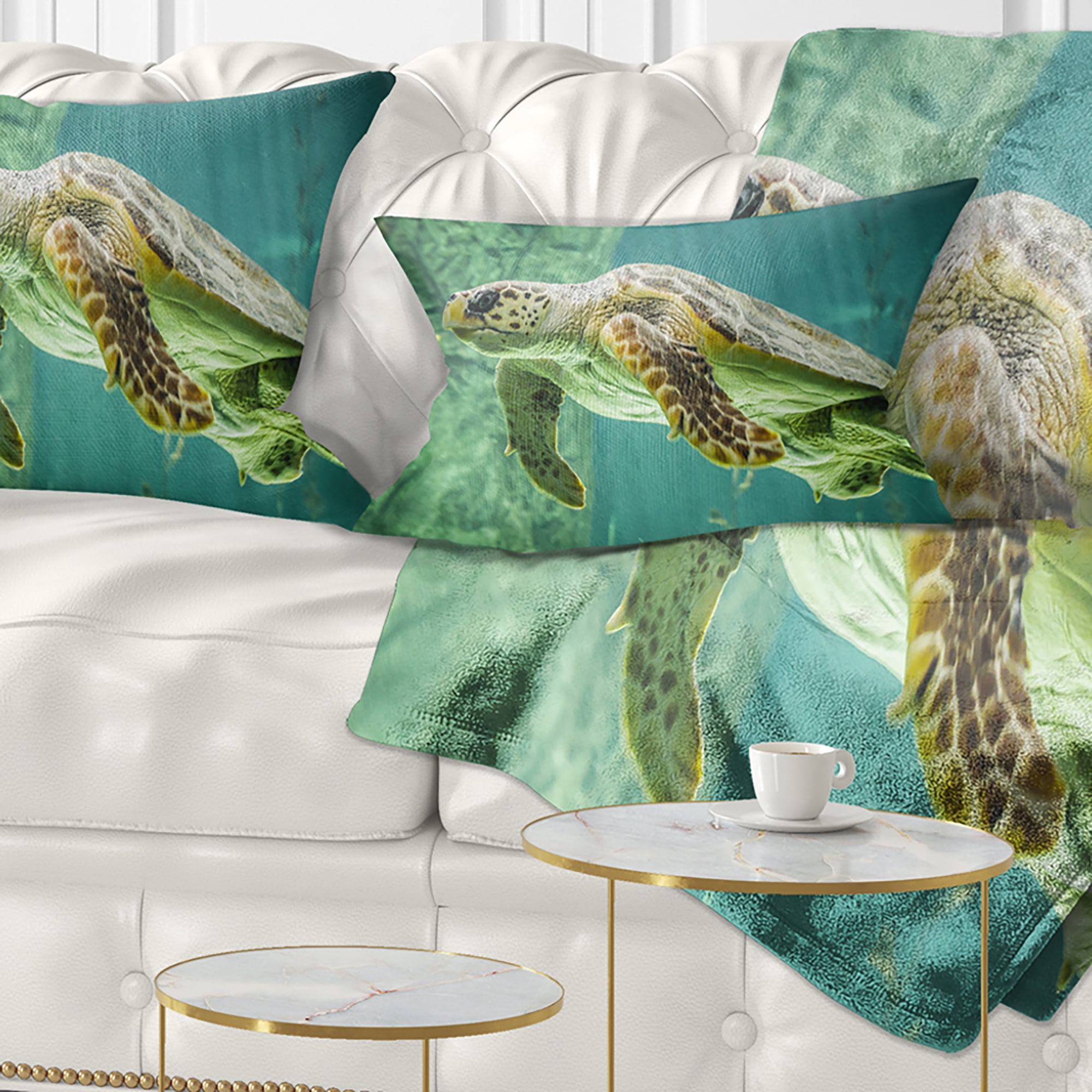 Designart Huge Turtle Swimming - Animal Throw Pillow - 12x20
