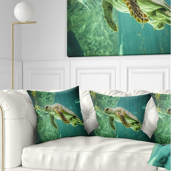 Designart Huge Turtle Swimming - Animal Throw Pillow - 16x16
