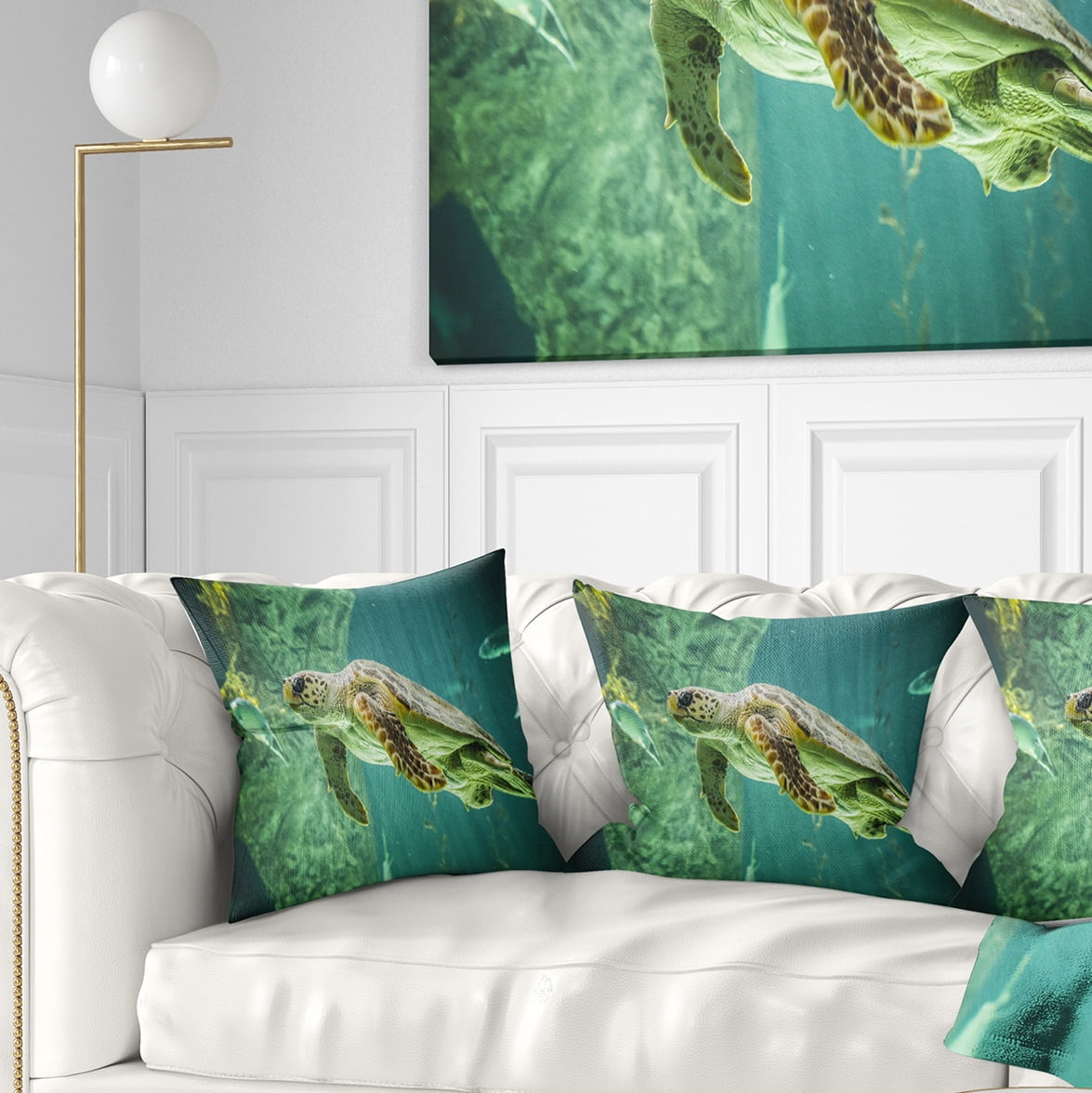 Designart Huge Turtle Swimming - Animal Throw Pillow - 18x18