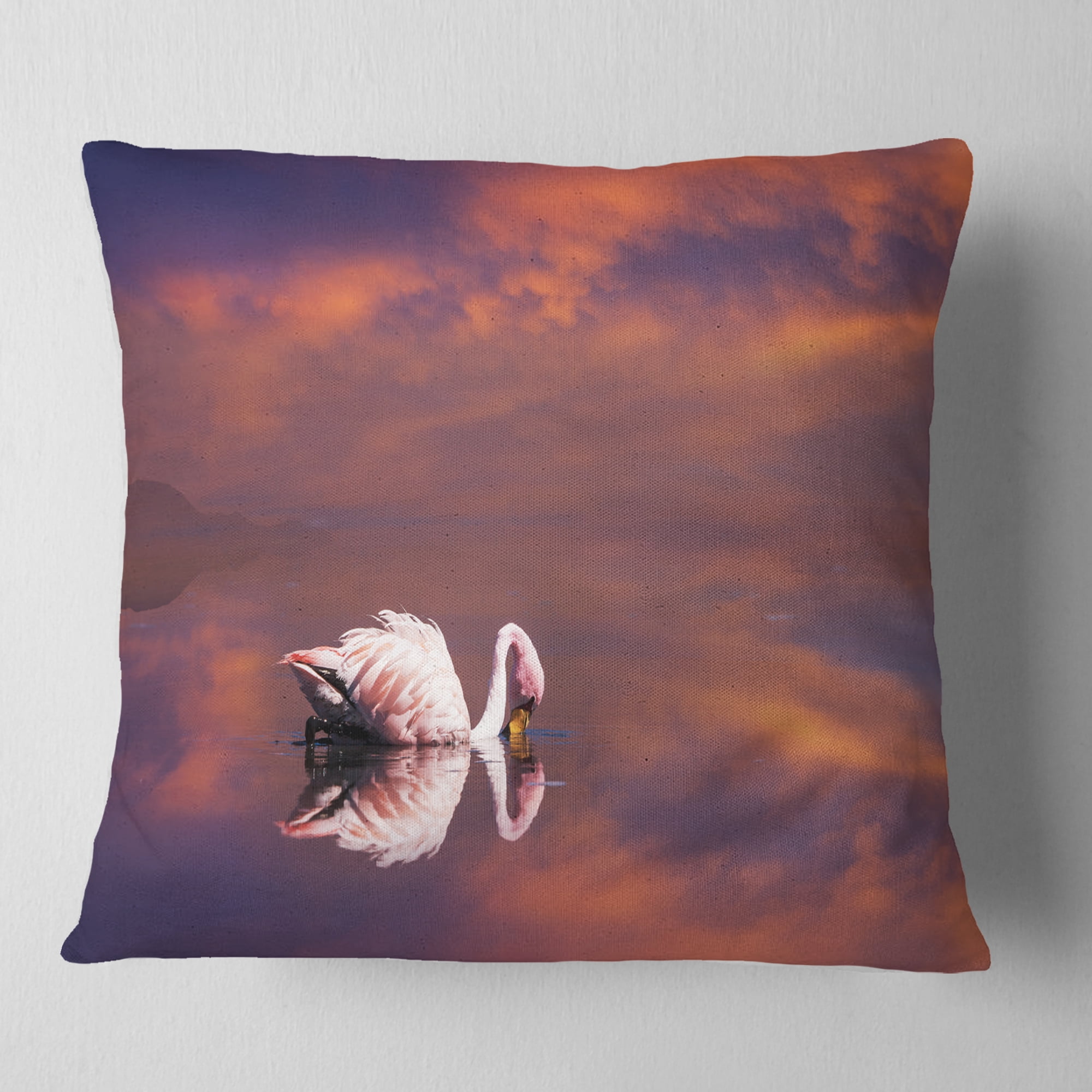 Designart Huge White Flamingo in Lake - Animal Throw Pillow - 18x18