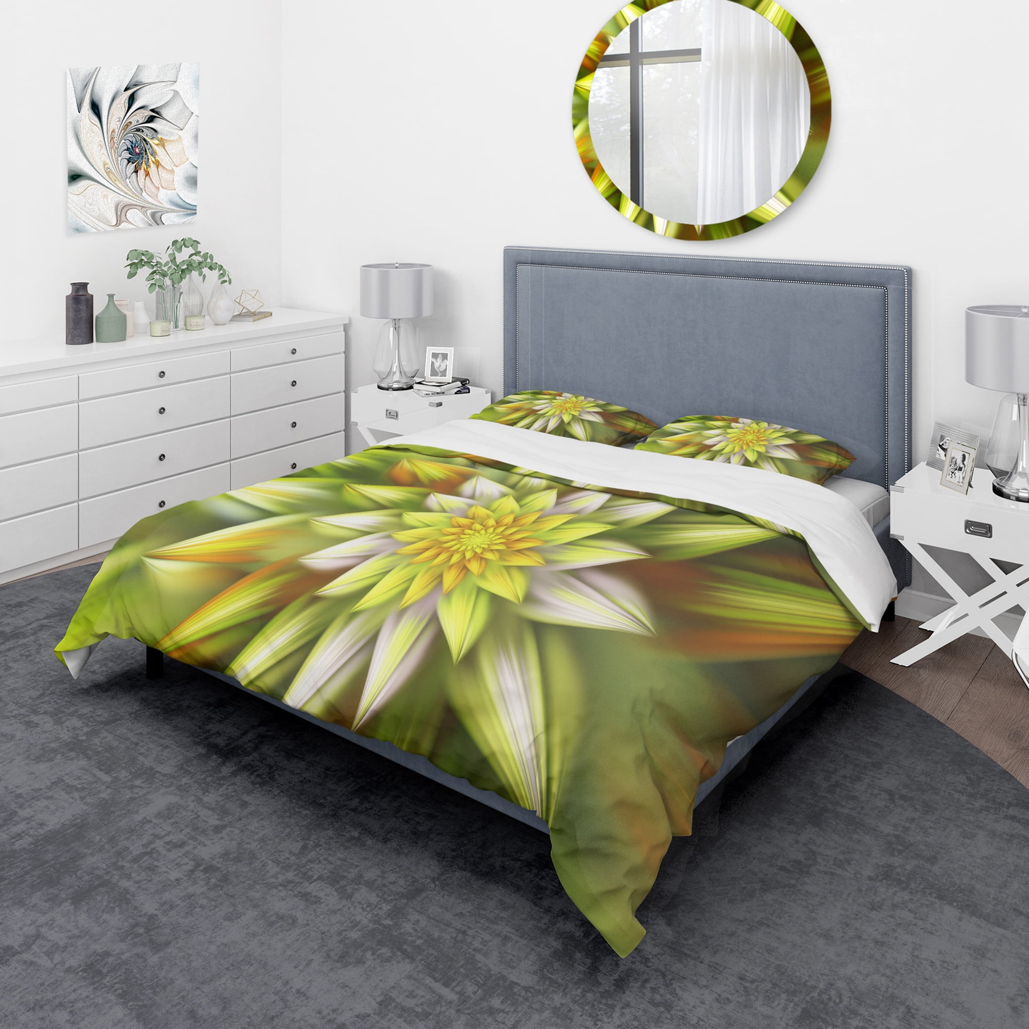 Designart 'Huge Yellow Fractal Flower' Floral Duvet Cover Set