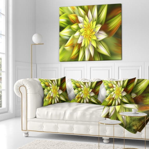 Designart Huge Yellow Fractal Flower - Floral Throw Pillow - 16x16