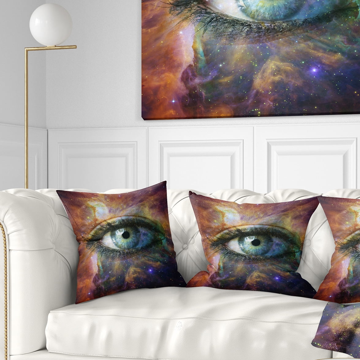 Designart Human Eye Looking in Universe - Contemporary Throw Pillow - 18x18