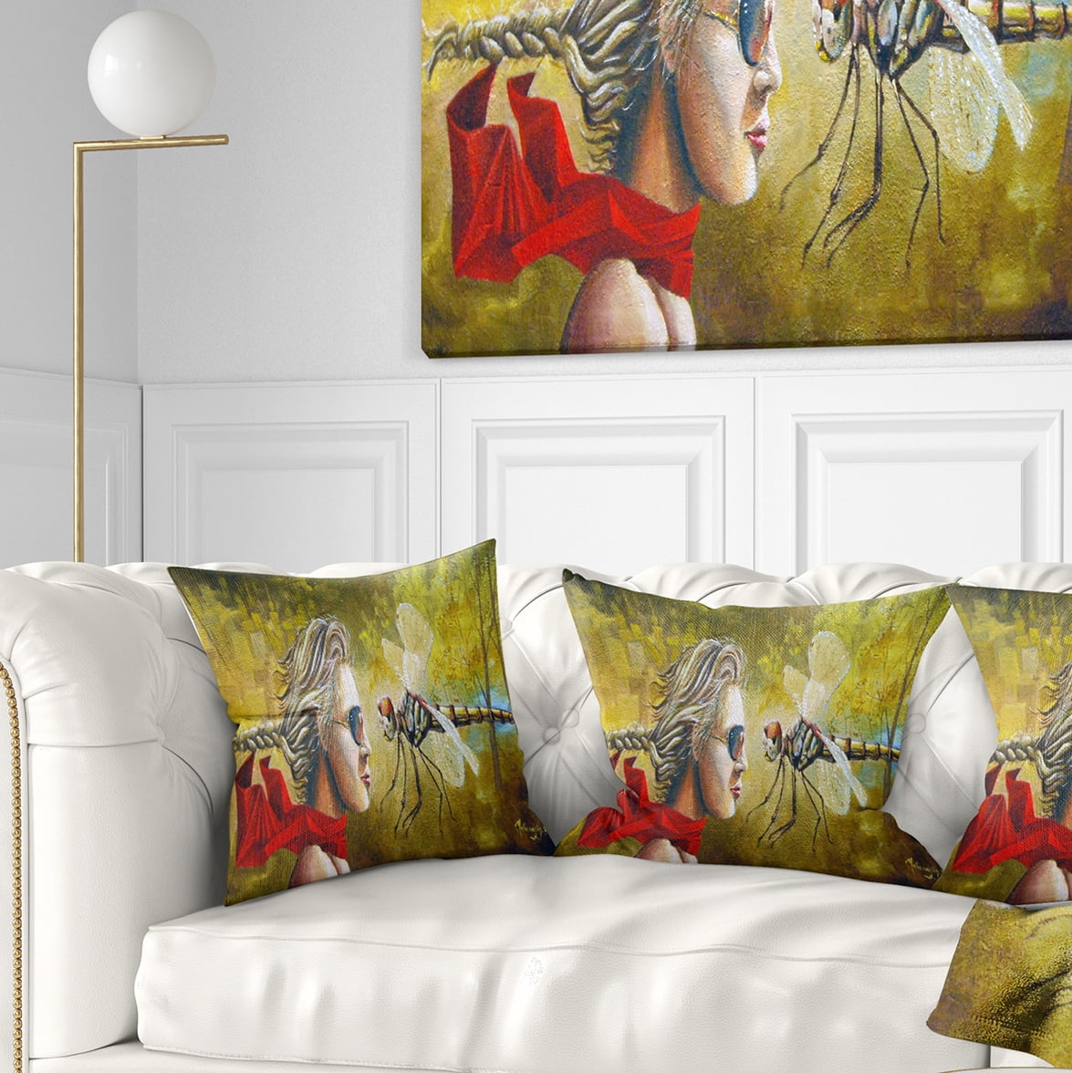 Designart Human and Dragon Fly - Abstract Throw Pillow - 18x18