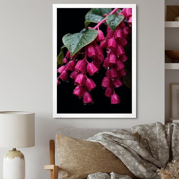 Designart "Hummingbird with Fuchsia Flowers I" Floral Framed Wall Art - Traditional Pink Fuschia Entryway Framed Wall Art Print