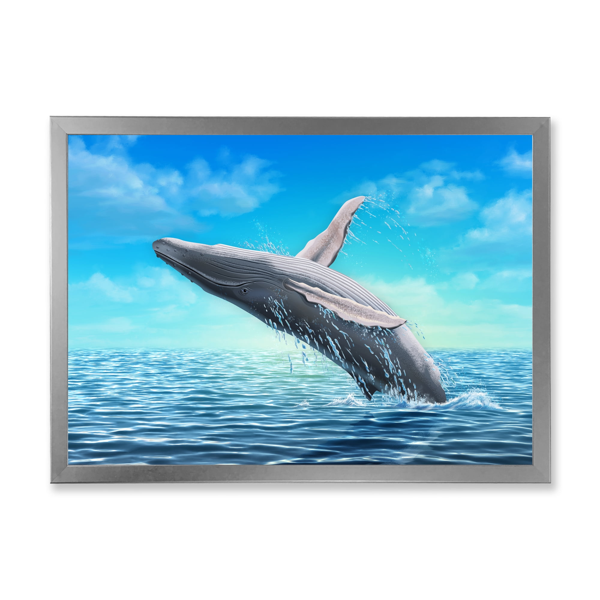 Designart 'Humpback Whale Jumping Out of Sea' Farmhouse Framed Art Print
