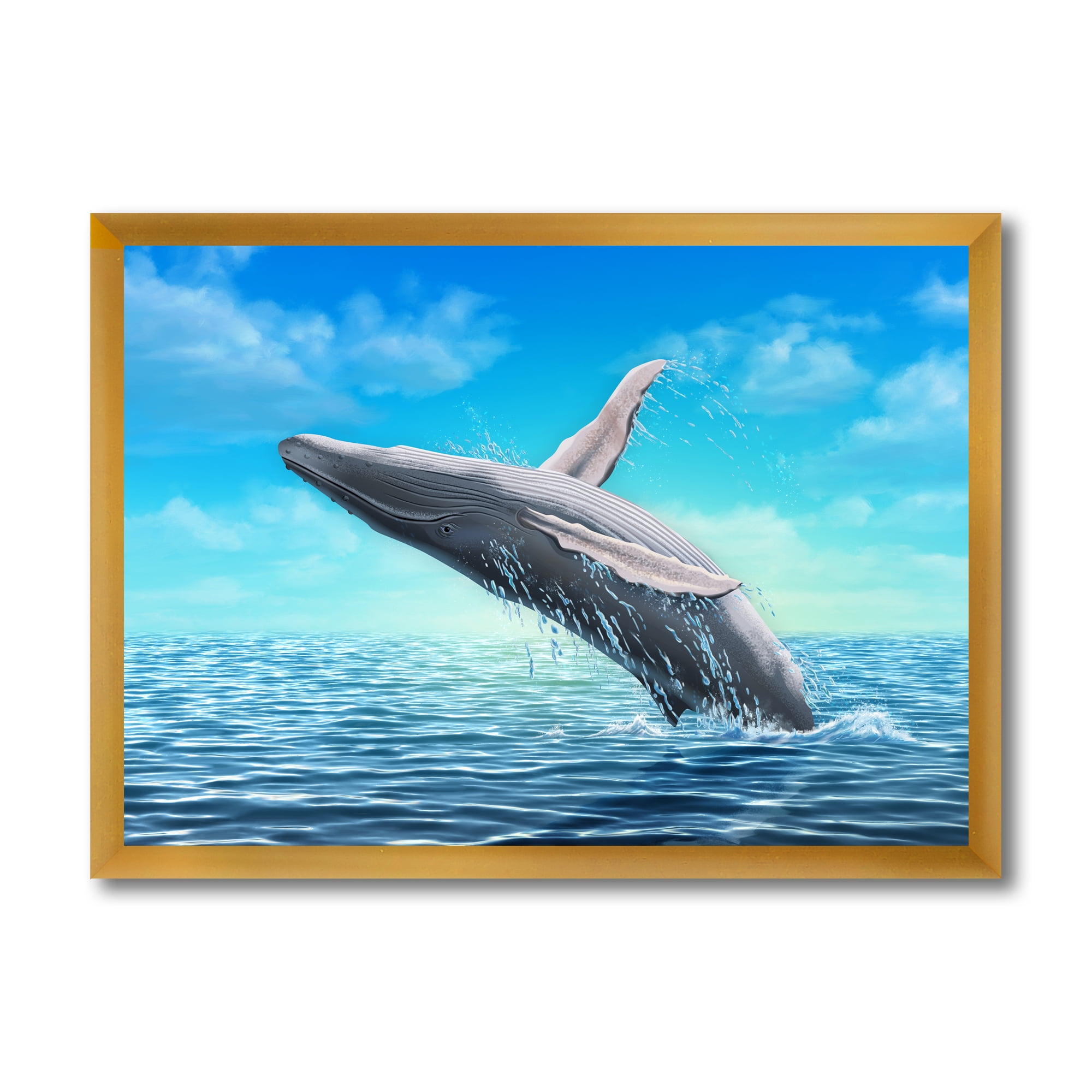 Designart 'Humpback Whale Jumping Out of Sea' Farmhouse Framed Art Print