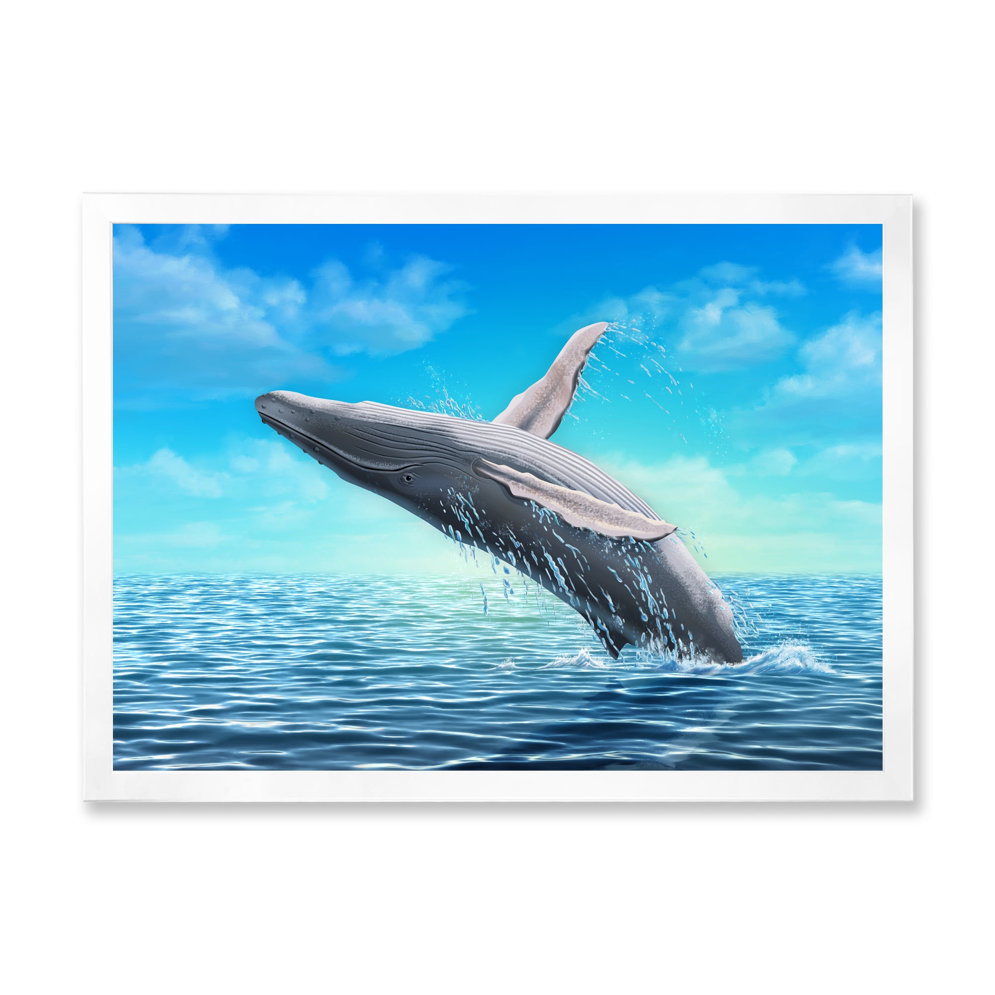 Designart 'Humpback Whale Jumping Out of Sea' Farmhouse Framed Art Print