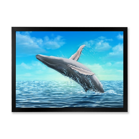 Designart 'Humpback Whale Jumping Out of Sea' Farmhouse Framed Art Print