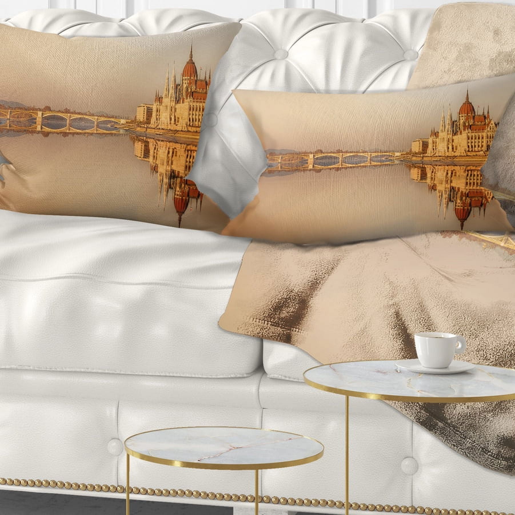 Designart Hungarian Parliament Panorama - Cityscape Throw Pillow - 12x20