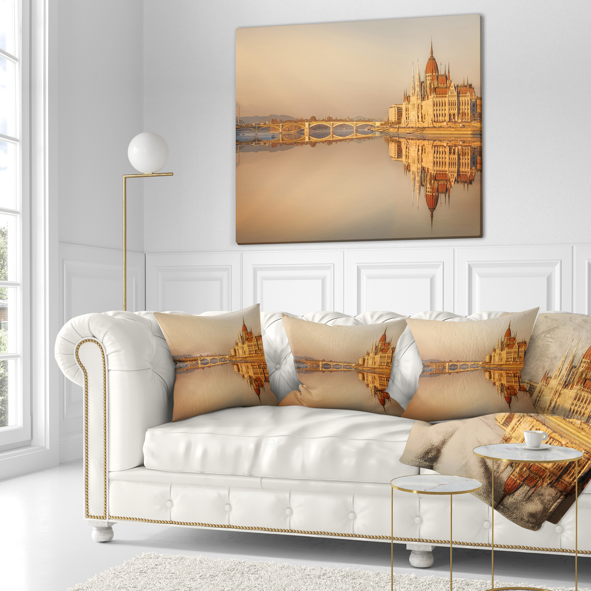 Designart Hungarian Parliament Panorama - Cityscape Throw Pillow - 18x18