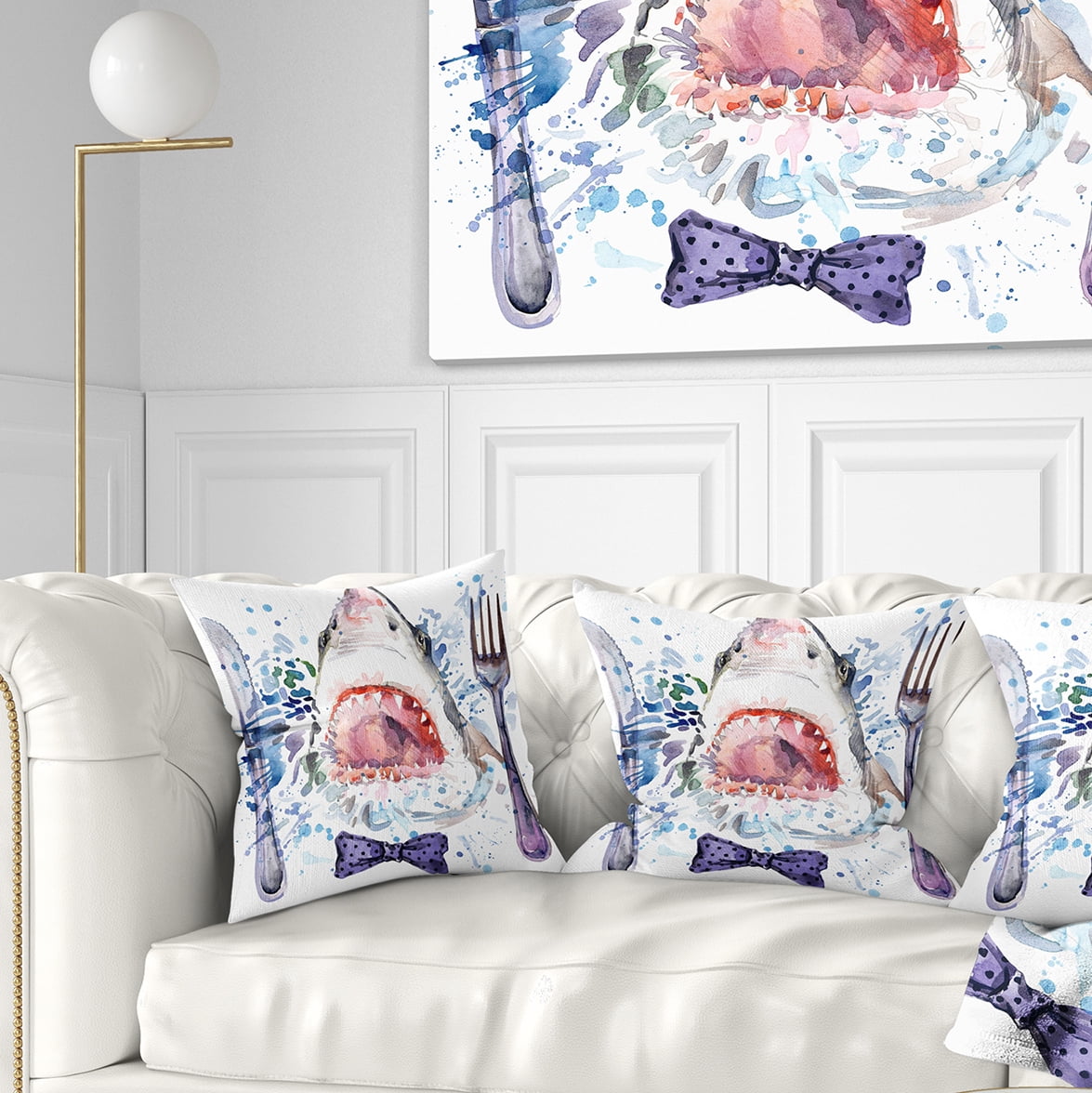 Designart Hungry Shark Illustration - Animal Throw Pillow - 16x16