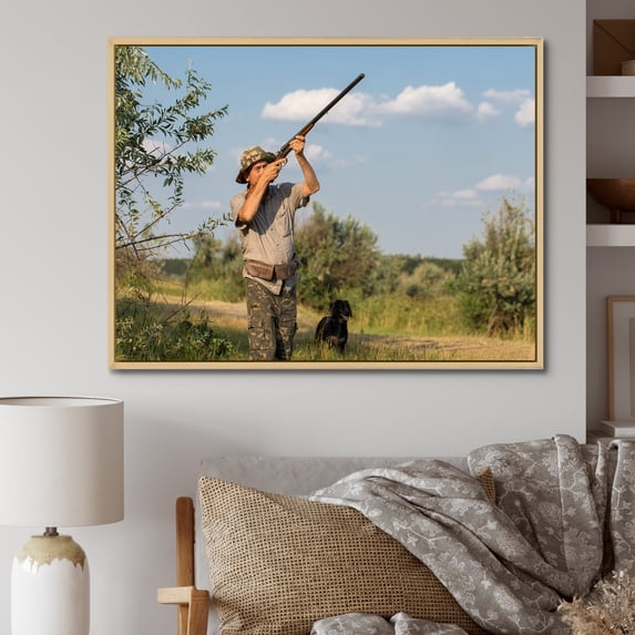 Designart "Hunt'S Firearm" Hunting & Fishing Floater Framed Canvas Art Print