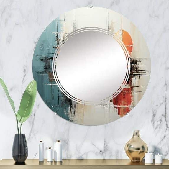 Designart "Hybrid Harmony II" Abstract Collages Round Wall Mirror - Modern Oval Printed Decorative Oversized Mirror - Multiple Color Options