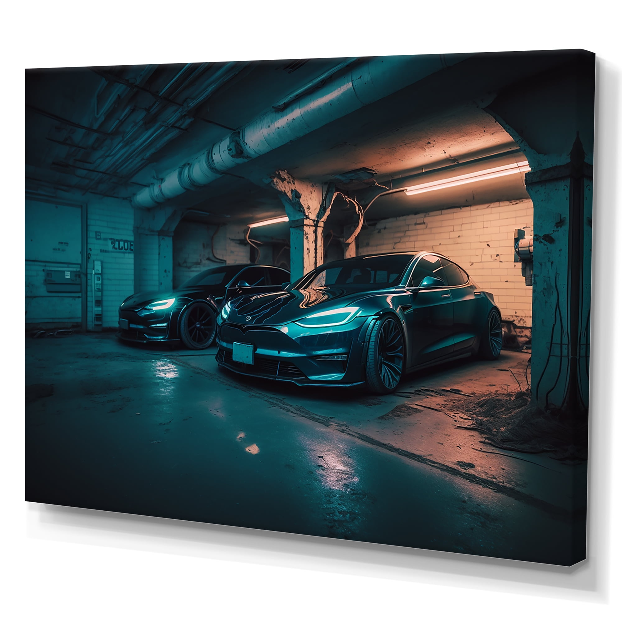 Designart 911 In Underground Garage Canvas Wall Art - Exotic Car