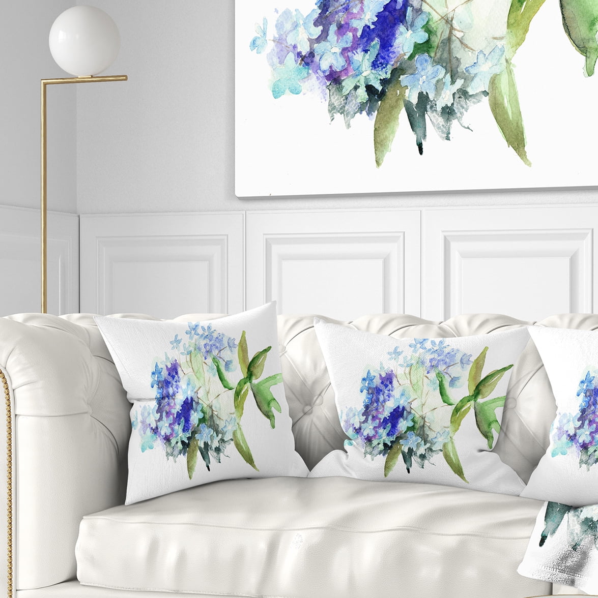 Designart Hydrangea Blue Flowers - Floral Throw Pillow - 16x16