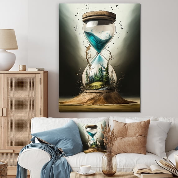Designart "Hyperealistic Hour Glass III" Surrealism landscape Wall Art Print