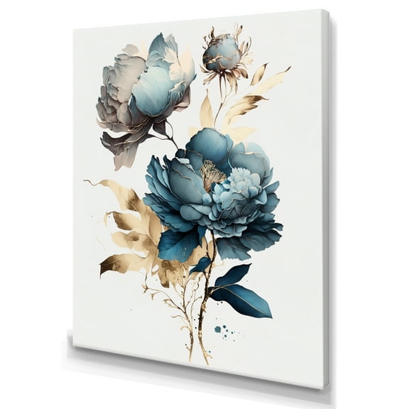 Designart Hyperrealistic Blue And Gold Peony I Canvas Wall Art