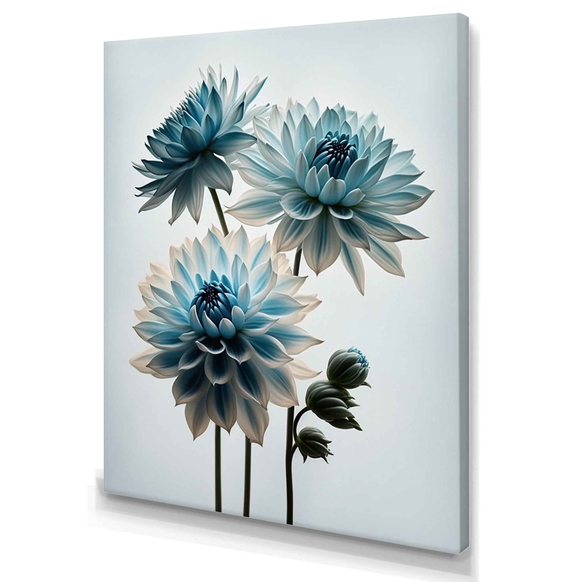 Designart Hyperrealistic Blue And White Flowers Canvas Wall Art
