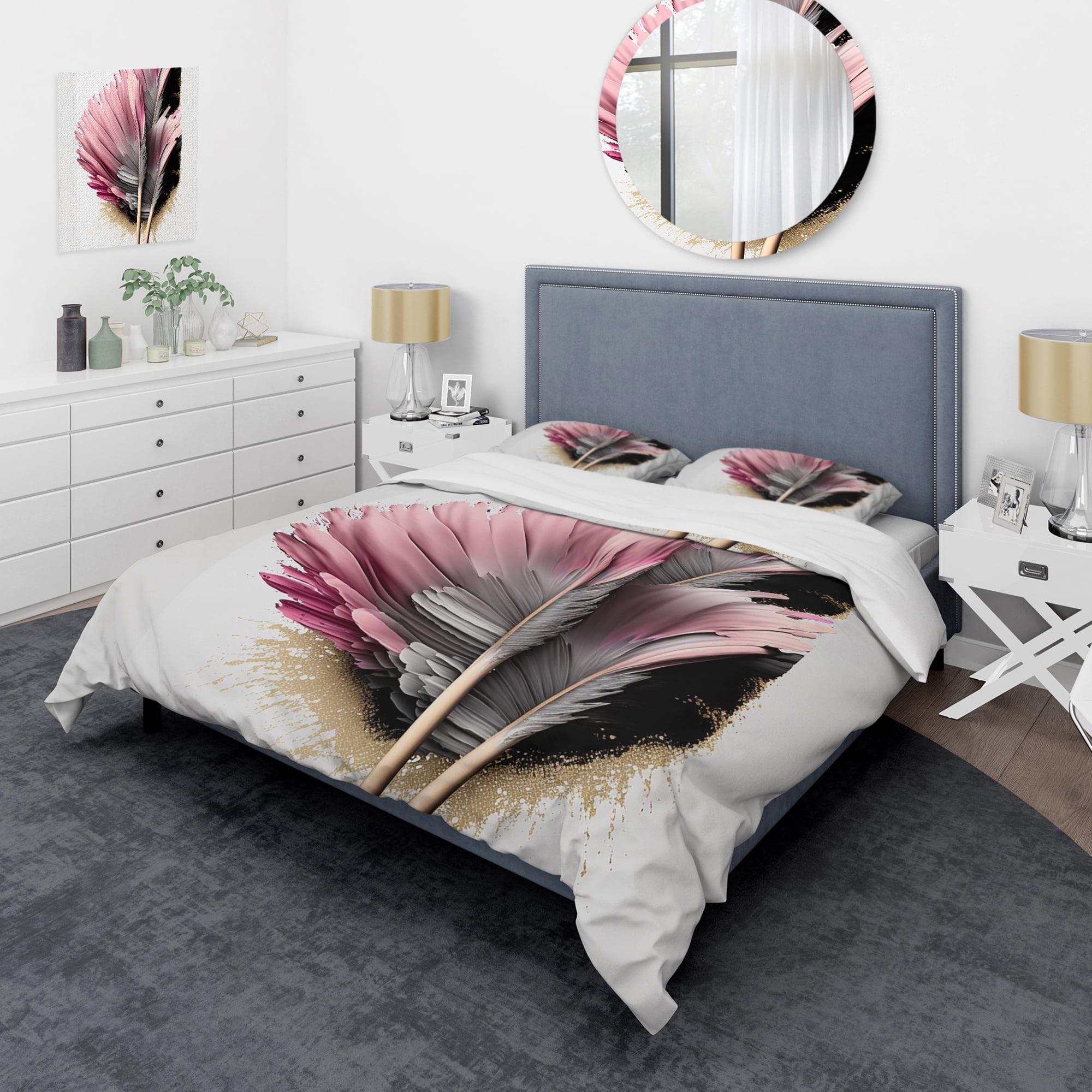 Twin Pink and Gray Microfiber Floral Duvet Cover Set