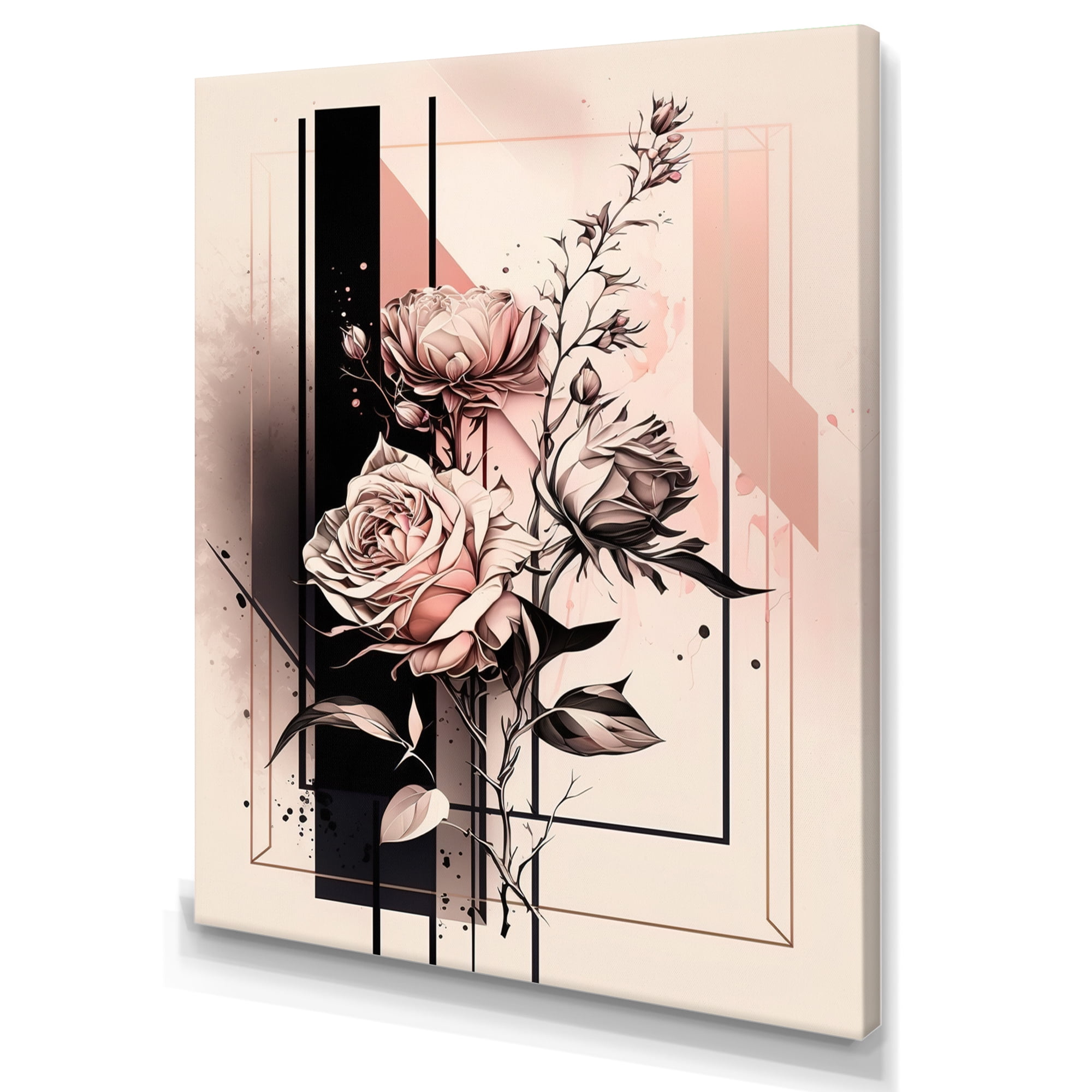 Large Beige and Pink Abstract Floral Canvas Wall Art