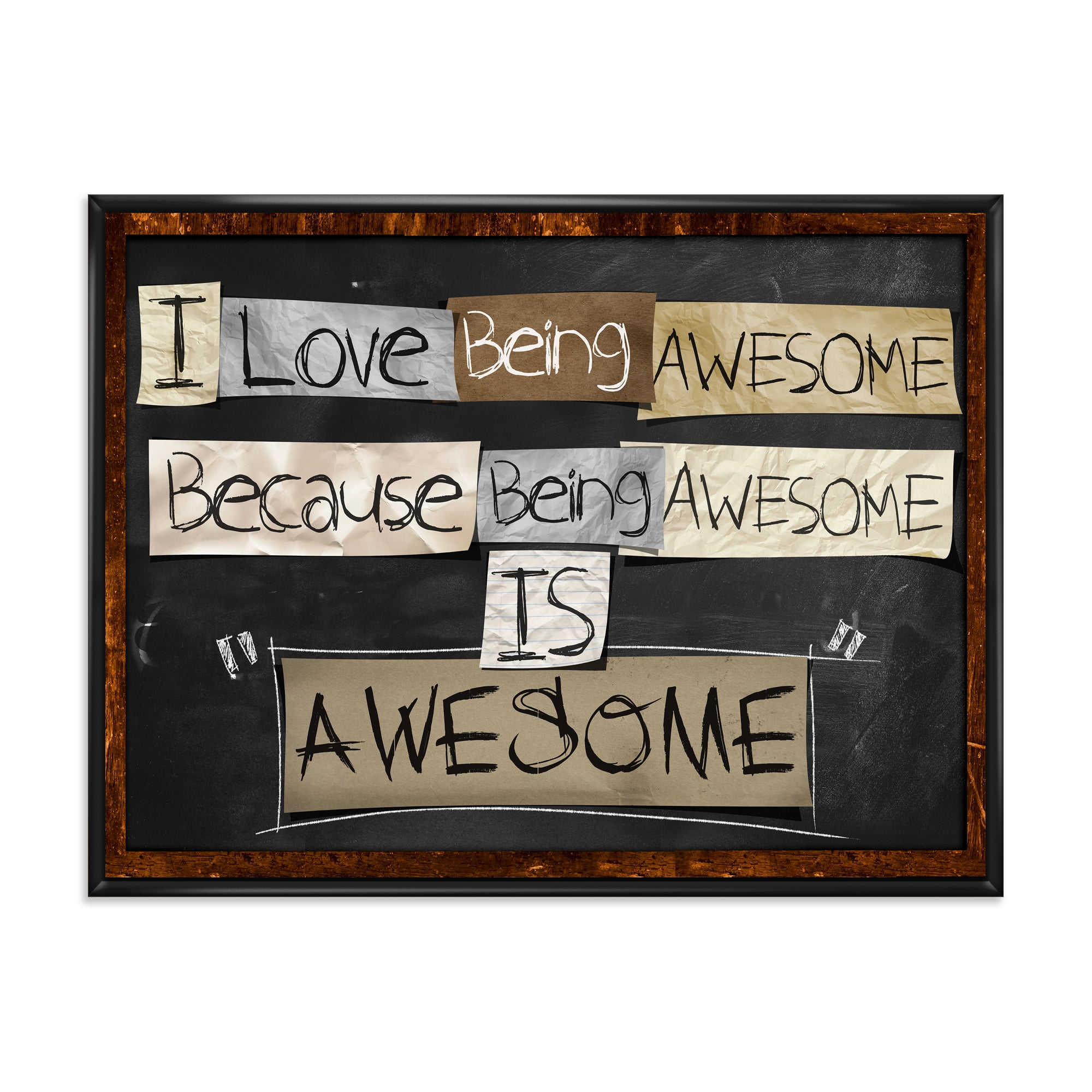 Designart 'I Love Being Awesome School Quotes' Rustic Framed Canvas Wall Art Print