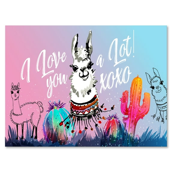 Designart ' I Love You A Lot Llama Alpaca Cartoon Portrait ' Children's Art Canvas Wall Art Print