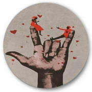 Designart 'I Love You Hand Sign With Romantic Couple' Modern Circle Metal Wall Art 36x36 - Disc of 36