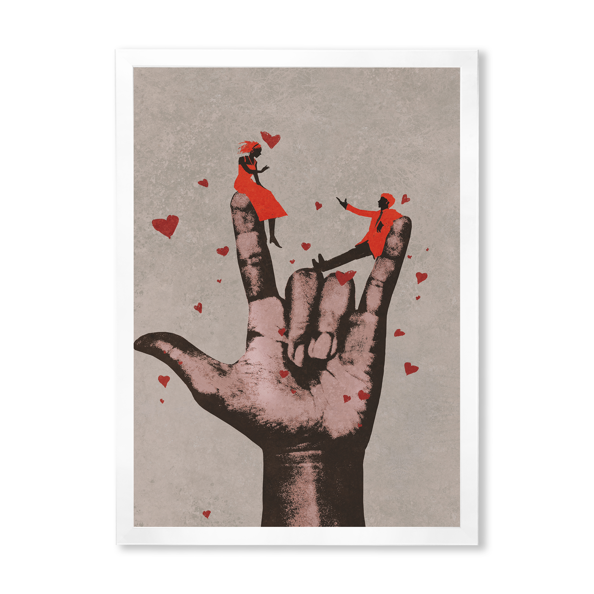 Designart 'I Love You Hand Sign With Romantic Couple' Modern Framed Art Print