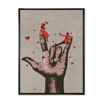 Designart 'I Love You Hand Sign With Romantic Couple' Modern Framed Canvas Wall Art Print
