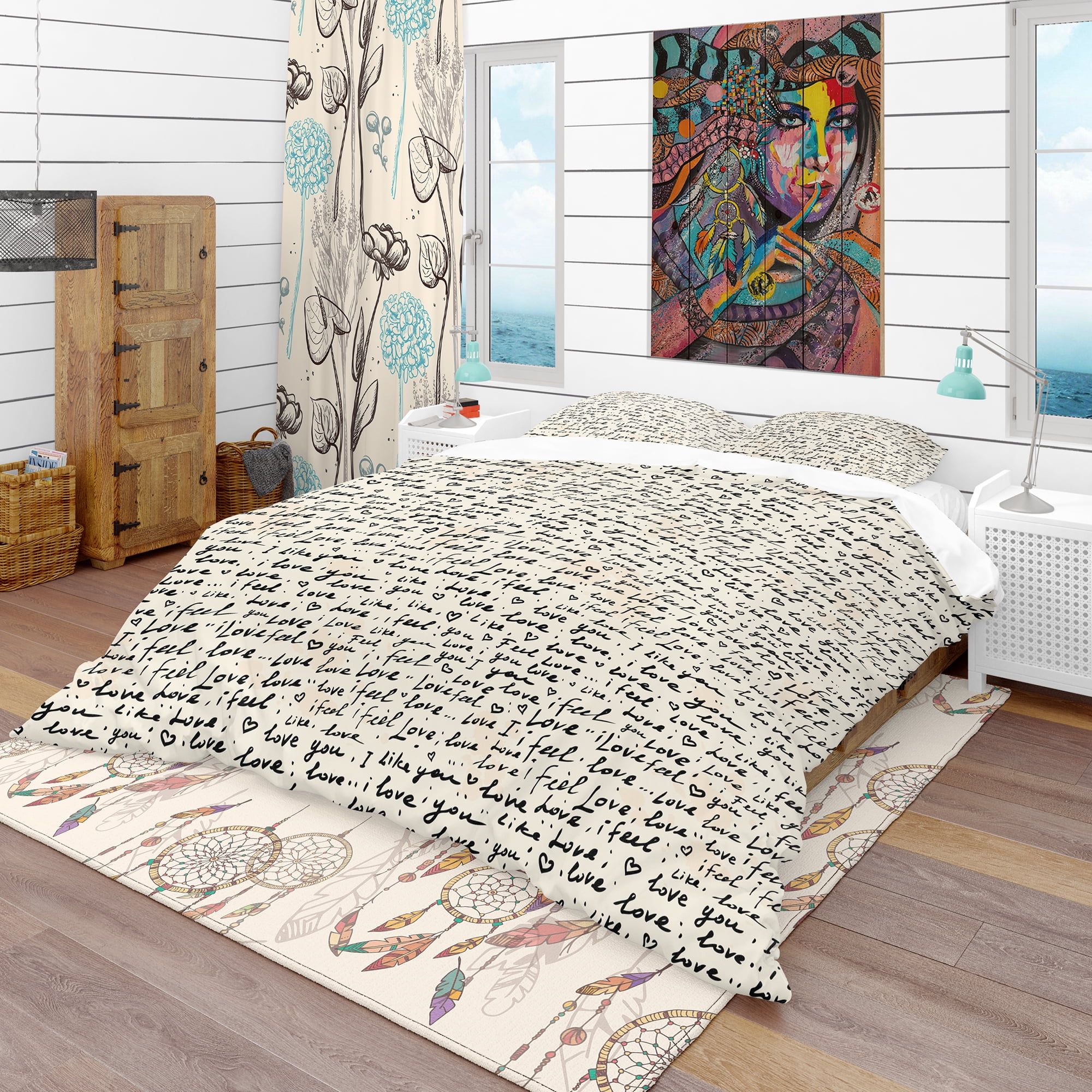 Designart 'I feel LOVE Text Pattern' Eclectic Duvet Cover Set