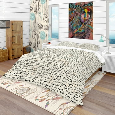 Designart 'I feel LOVE Text Pattern' Eclectic Duvet Cover Set