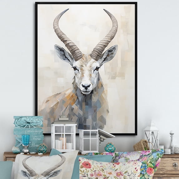 Designart "Ibex Amid Minimalism Ants" Animals Antelope Floater Framed Canvas Art Print