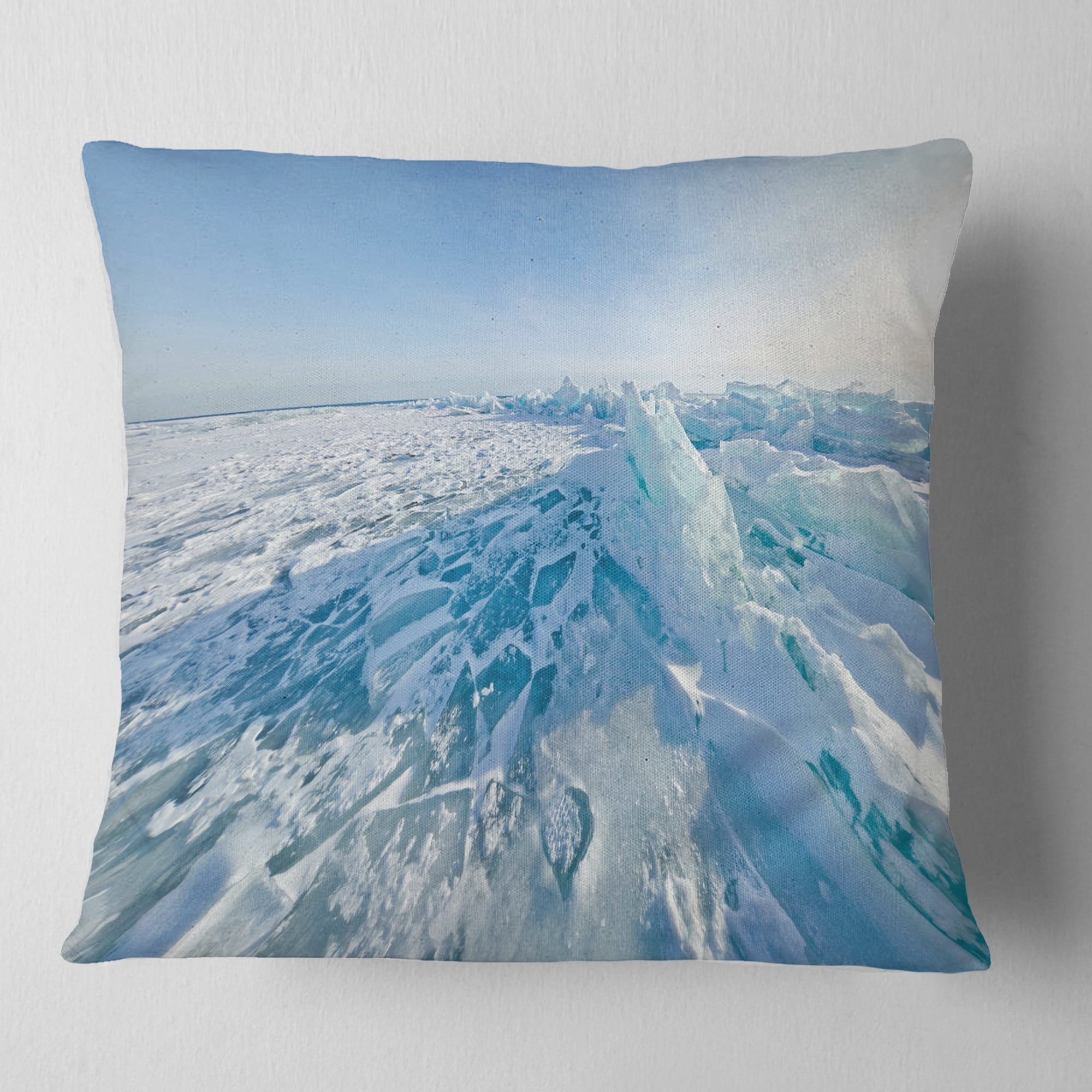 Designart Ice Hummocks in Lake Baikal Siberia - Landscape Printed Throw Pillow - 16x16