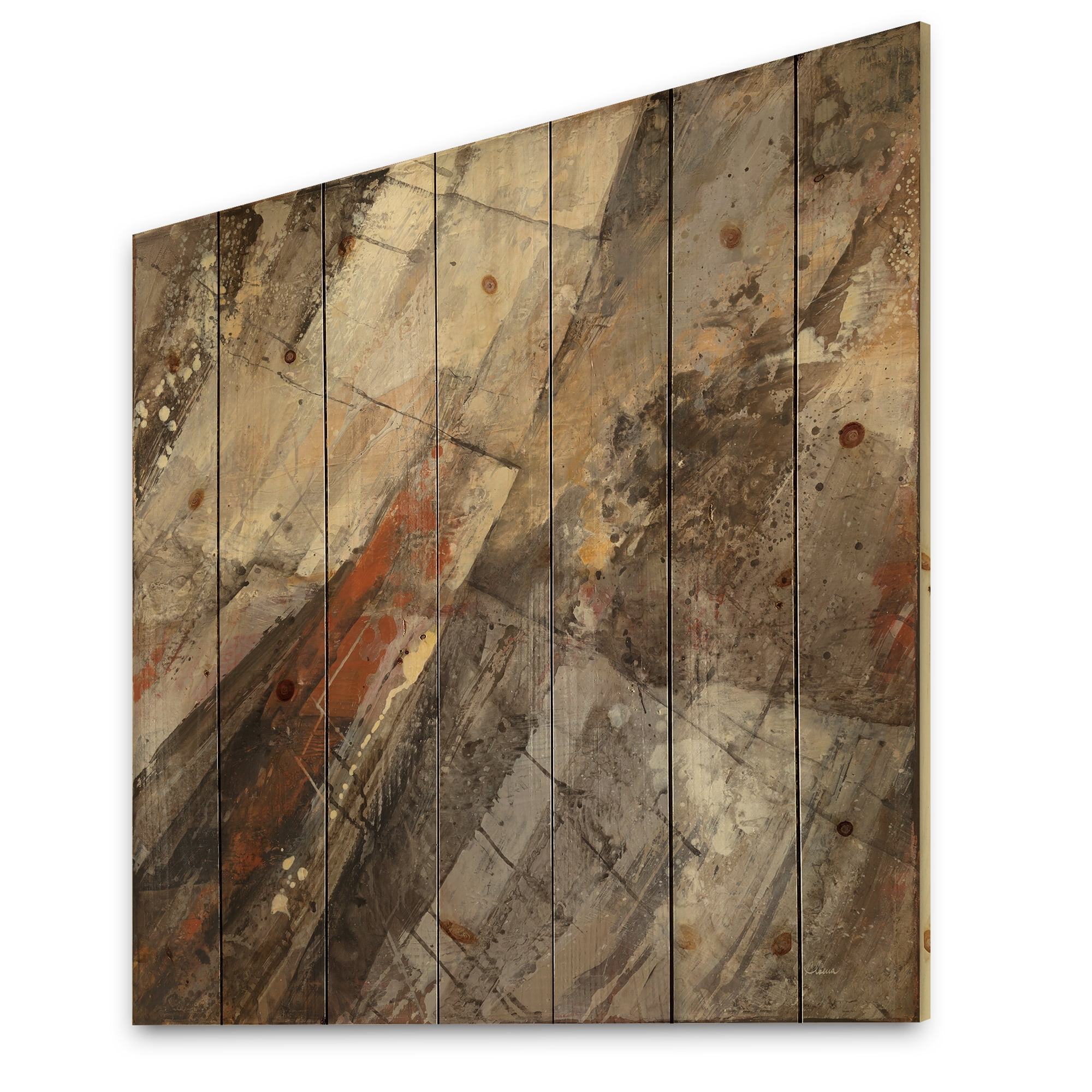 Designart 'Ice and Fire Minerals III' Farmhouse Print on Natural Pine Wood